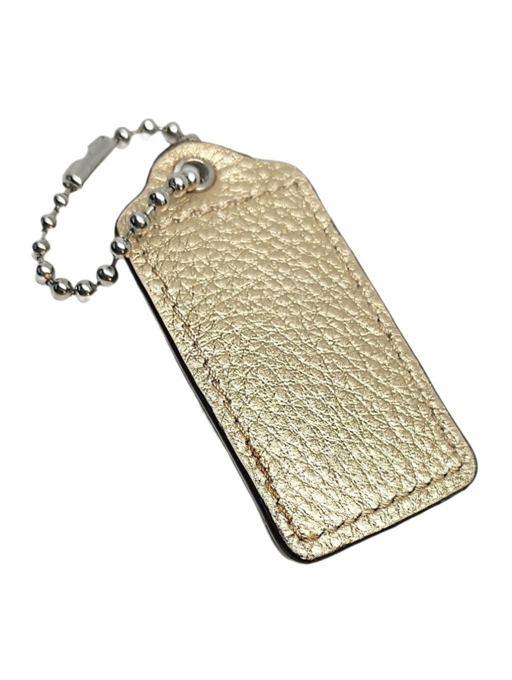 🏷️ 2.5" Coach Metallic Gold Pebbled Leather Hangtag Bag Fob Charm Keychain Y2K - Picture 4 of 5